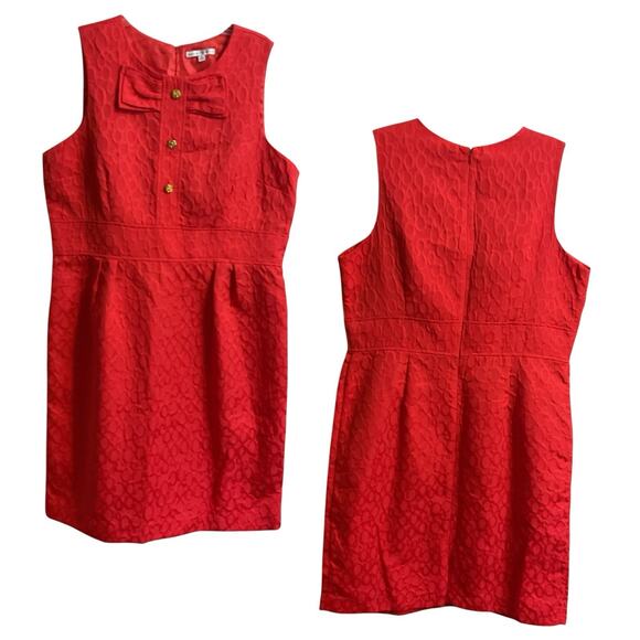 Sandra Darren Dress Sz 18 Red Sleeveless Cotton Blend Jacquard Sheath Career - Picture 1 of 16